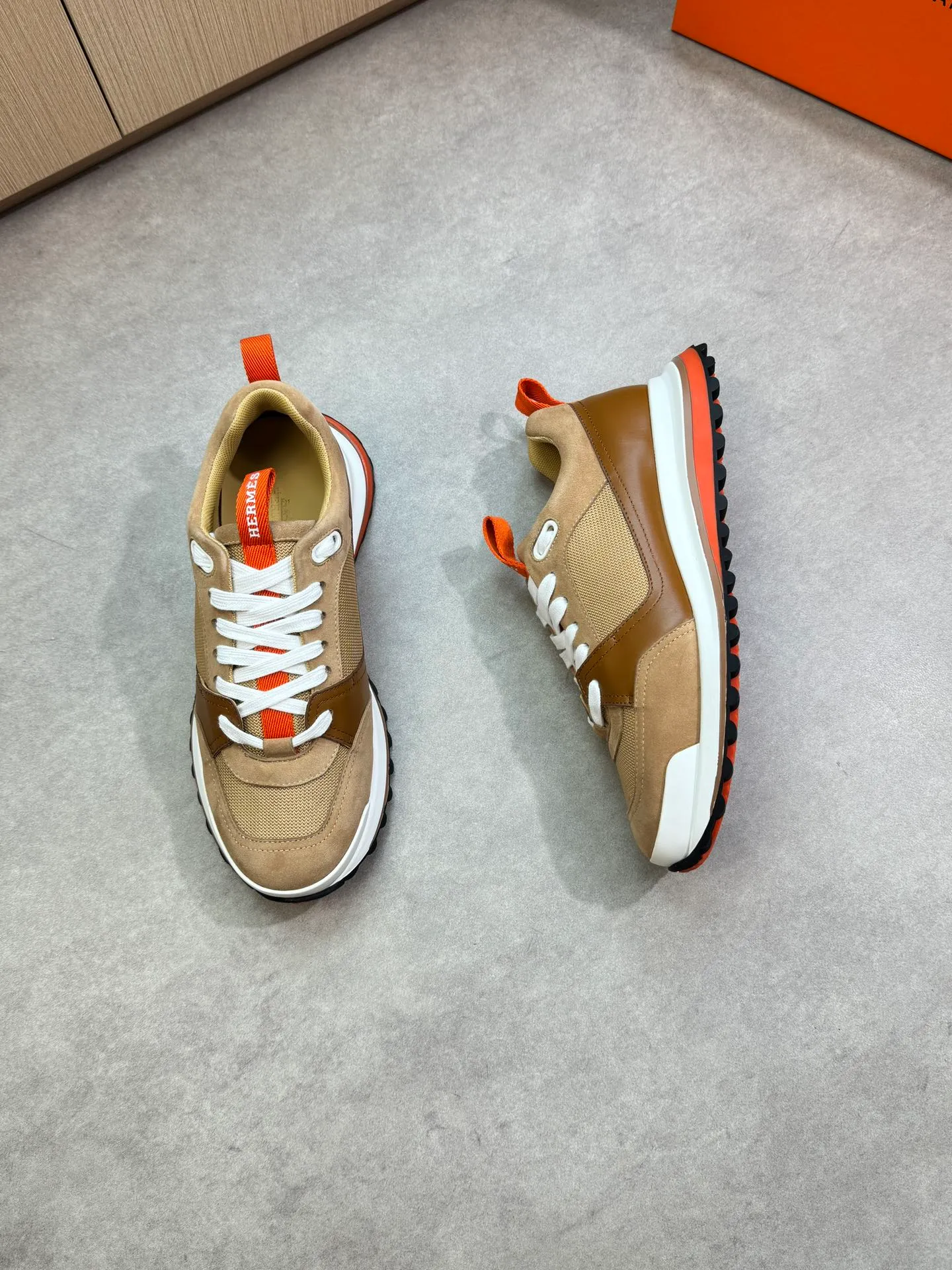 Men's shoes 💰700 [HERMES] Hermès - High-end quality original order·Casual sports shoes - Upper: 🔝Nappa calfskin, suede sheepskin leather, brand high mercerized canvas, tongue. Heel. Brand logo webbing - Inner: brand canvas, foot pad; water-dyed cowhide - Outsole: ultra-light T men's shoes 💰U foam·rubber; two-color molded outsole -Ultra-high quality control·Fine workmanship: highlighted (high-end·nobility·grade) -Size: 39-44 (38, 45, can be customized)·0118